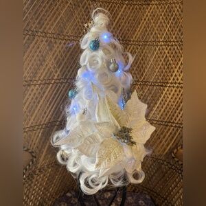 White Christmas Tree Wig with Ornaments and Lights